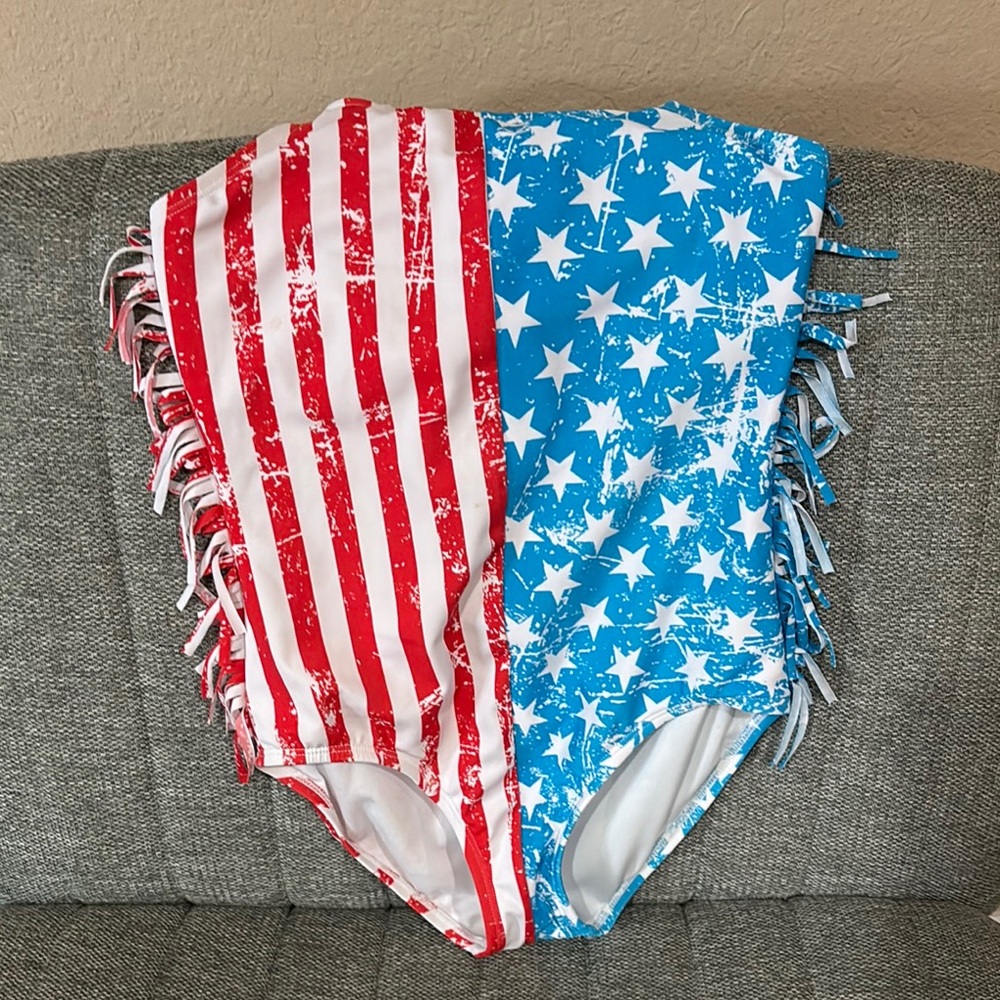 Red and Blue One Piece Swimwear with Stars and Stripes